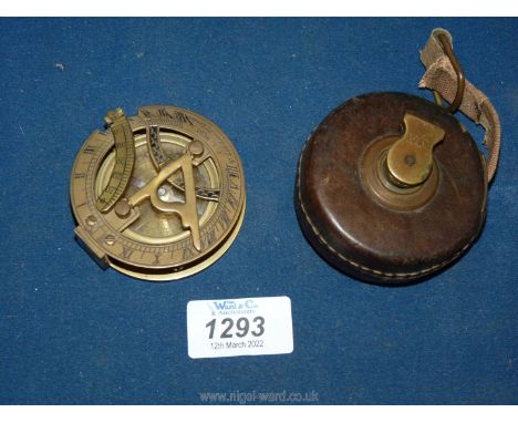 An unusual Brass Compass and Sundial combined with fold-down parts including an inclination scale and engraved ''F.L. West, 3