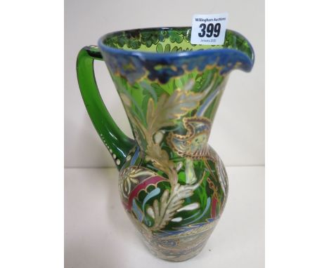 A Roya enamel painted glass jug, 23cm tall, generally good condition