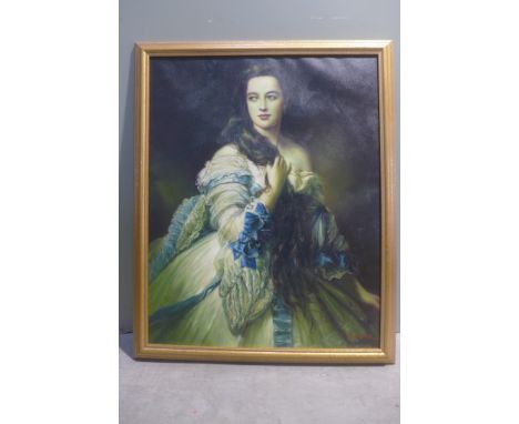 A portrait of a beautiful young lady - acrylic on canvas, signed D Masson - gilt frame size 84cm x 69cm 