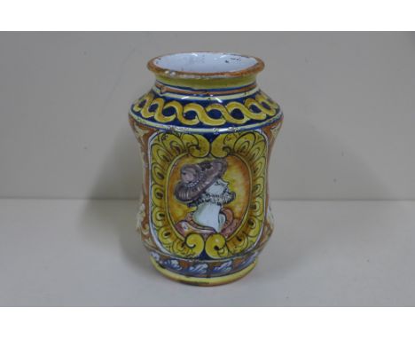 An Italian 20th century Albarello pottery vase, height 20cm - minor glaze loss on rim otherwise good 