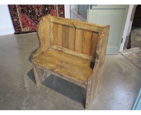 A rustic pine hall bench/pew, 91cm H x 80cm x 38cm 