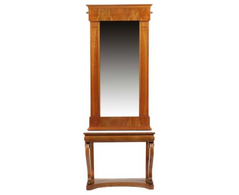 Konsole und Wandspiegel im Biedermeier-Stil19. Jh., Kirschbaum, Konsole mit versteckter Zargenschublade, mit geschwungenen Vo
