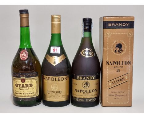 Three 1 litre bottles of brandy, to include: an old Otard 'Grand Fine' Cognac. (3) 