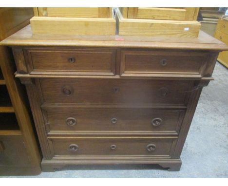 A 20th century French oak chest of two short and three long drawers standing on bracket shaped feet 41 1/4"h x 43 1/2"w 