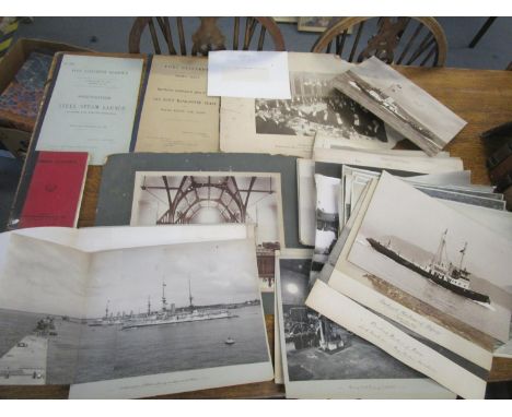 A quantity of vintage photographs on ships and ship building, along with two pamphlets on Port  Elizabeth and one on Timber S
