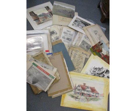 19th century and later drawings to include WJS Smith landscape, watercolour, printed ephemera comprising Winston Churchill ne