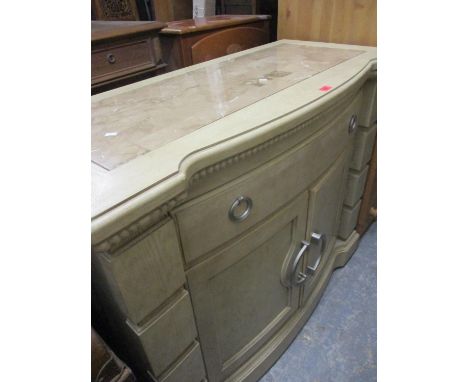 A contemporary light ash finished sideboard with faux marble inset top, 38" x 46" x 19" 