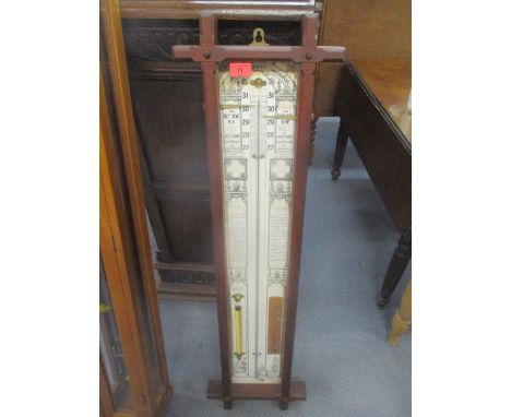 A mid 20th century Admiral Fitzroy barometer in a mahogany case with a paperback plate, 42 1/2"h x 11 3/4"w 
