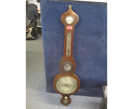 A 19th century mahogany banjo barometer having inset mirror and thermometer, 38"h 