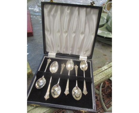 A cased set of six silver Art Deco teaspoons 