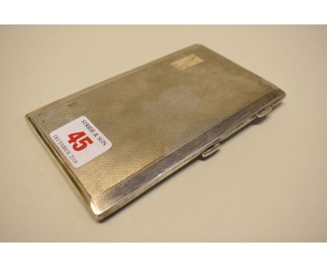 A silver engine turned cigarette case, by Joseph Gloster Ltd, Birmingham 1947, 14.5cm x 9cm, 207g all in. 