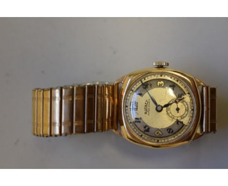 A 1930s 9ct gold Rotary Super Sports gentlemans manual wristwatch,&nbsp;Birmingham 1934, on later expanding bracelet, 29mm. 