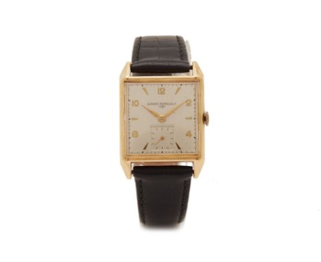A VINTAGE GIRARD PERREGAUX 14K GOLD WRISTWATCH
The square silvered dial with Arabic and baton hour markers, subsidiary second