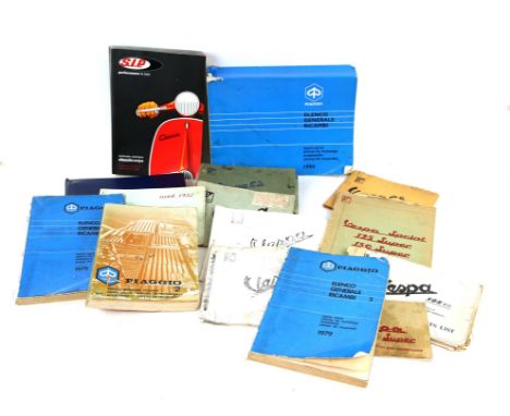 Collection of vintage Vespa spare parts lists (Including Vespa GS 160cc model VSB 1), service station manuals, Piaggio 1979 p