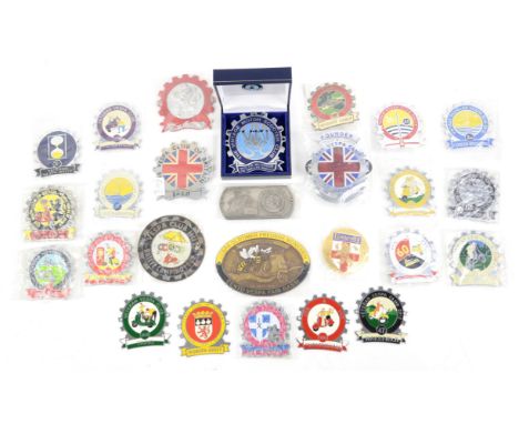 A large collection of international scootering related badges - includes a variety Veteran Vespa Club badges, a 'Founder' Ves