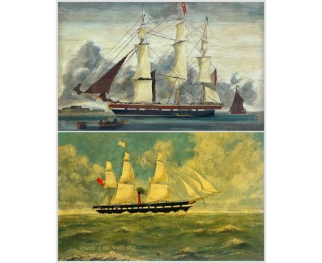 English School (20th Century): 'Queen of the South - 1852' ship portrait together with another similar, oils on board max 46c