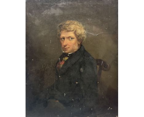 B Roberts (British Mid-19th century): Portrait of a Seated Gentleman, oil on canvas indistinctly signed and dated 1851, 47cm 