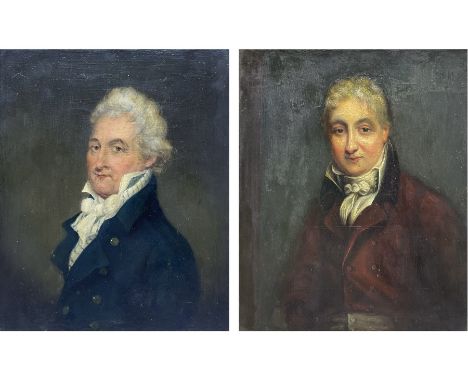 English School (Early 19th century): Double Sided Portrait of a Father and Son in Regency Dress, oil on copper plate unsigned