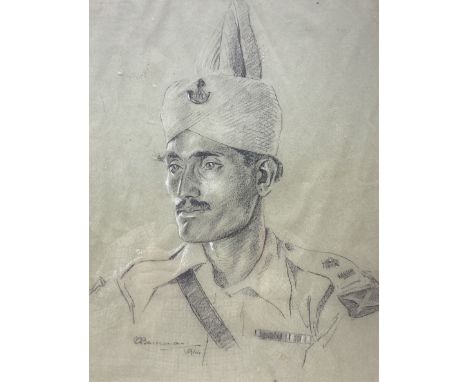 Lieutenant Colonel Charles George Borrowman (Scottish 1892-1956): Portrait of 'Jemadar Fateh Khan of the 6th Rajputana Rifles