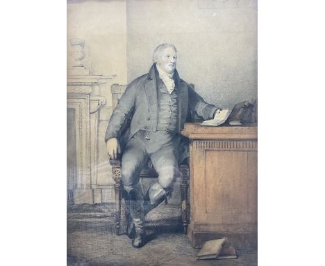 Attrib. George Francis Joseph (Irish 1764-1846) Full Length Portrait of 'John Rigge' in a Hepplewhite Armchair, pencil and wa