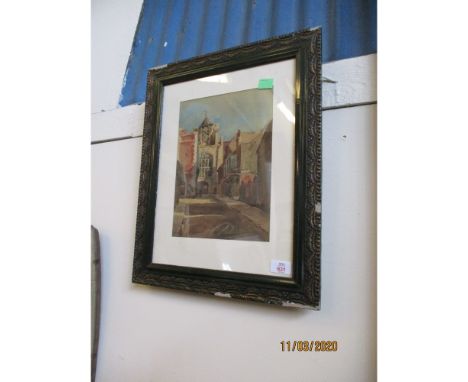 COLOURED PRINT OF A STREET SCENE 