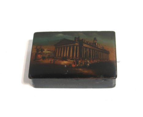 A Victorian papier mache snuff box, painted with Glasgow’s Royal Exchange, what is now the Gallery of Modern Art (GOMA) Condi