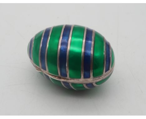 An Italian silver enamel box, Firenze, in the form of a striped egg, 95gms Condition Report:Available upon request