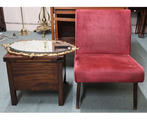 A mid 20th century bedroom chair, mahogany commode and a gilt metal framed wall mirror (3) Condition Report:Available upon re