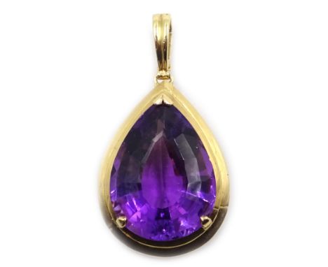 Gold pear shaped amethyst pendant, stamped 14K 585 Condition Report Approx 9gm, length = 4.3cm,Click here for further images,