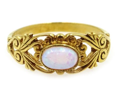 Silver gilt opal scroll set ring Condition Report size MClick here for further images, condition, auction times & delivery co