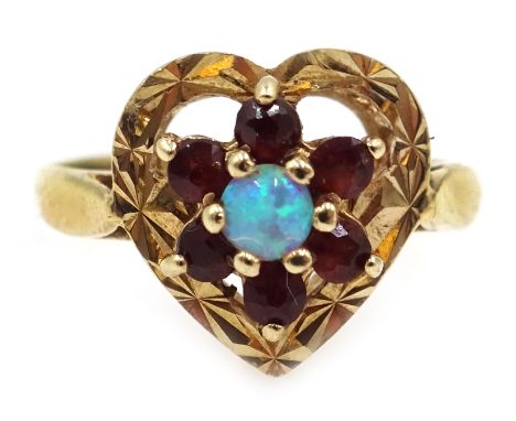 9ct gold opal and garnet heart set ring hallmarked Condition Report size j2.1gmClick here for further images, condition, auct