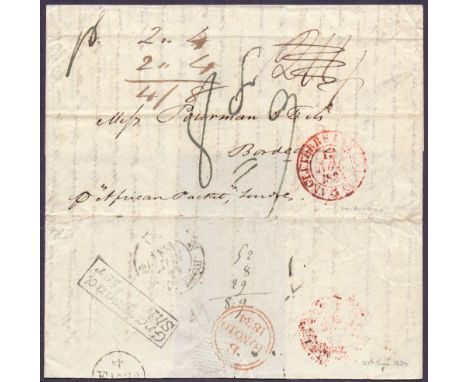 GREAT BRITAIN POSTAL HISTORY : KENT, 1834 Gravesend Ship Letter. Entire sent from Valparaiso, Chile via "African Packet", lan