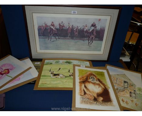 A quantity of pictures including a signed limited edition Print ''The Grand National - Valentines'' by Cecil Aldin, unframed 