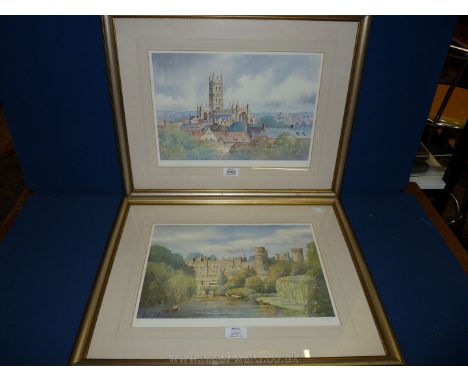 Two K. W. Burton limited edition framed and mounted Prints of Gloucester Cathedral and Warwick Castle.