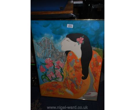 A Linda Le Kniff print of girl with flowers, limited edition 139/200.