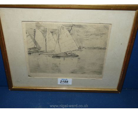 An etching of boats