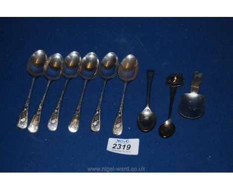 A quantity of Spoons, six being silver, plus three stainless steel including caddy spoon.