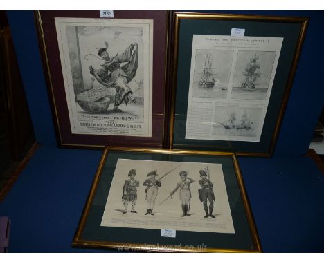 A framed advertising Print taken from the ''Graphic for monkey brand soap'', framed page from a book depicting various soldie