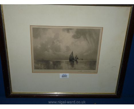A lithograph of sailing boats, signed by Sam J M Brown.