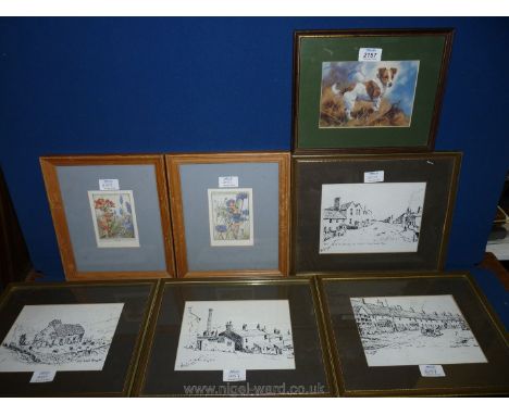A quantity of prints including Jack Russell, four black and white house scenes, etc.