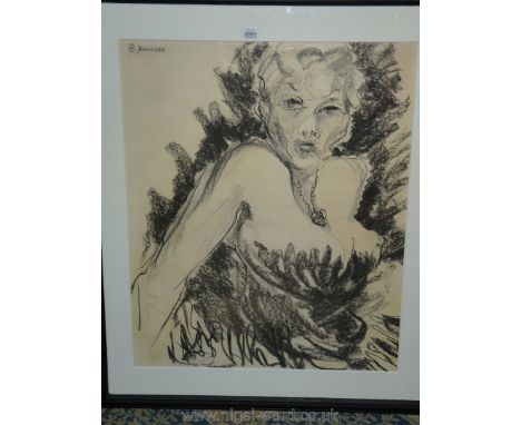 An early work, large Charcoal portrait on paper of lady resembling likeness to Lucille Ball, monogrammed at top G. A. Berlin 