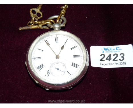 A silver pocket Watch hallmarked, continental (the white enamel face is cracked), stamped 444887.