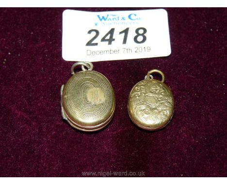 Two Victorian gold plated lockets, one with portrait.