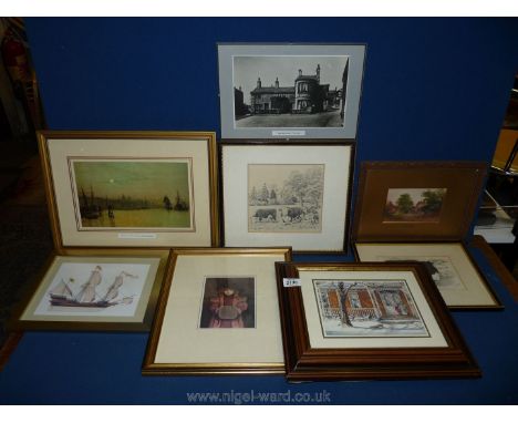 A bag of prints to include Kate Greenaway 1905, Greenwich at low tide by Atkinson Grimshaw etc.