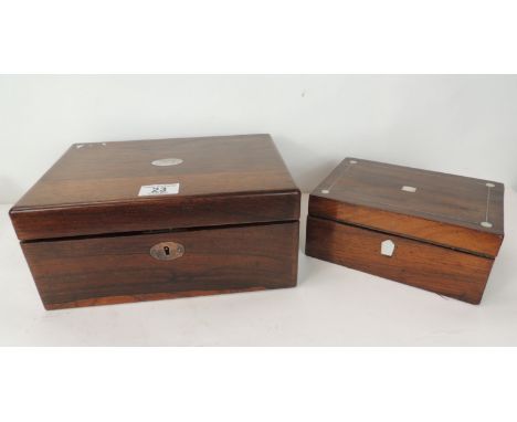 A Victorian rosewood jewellery box with fitted lift-out tray together with a smaller rosewood box with mother of pearl inlay