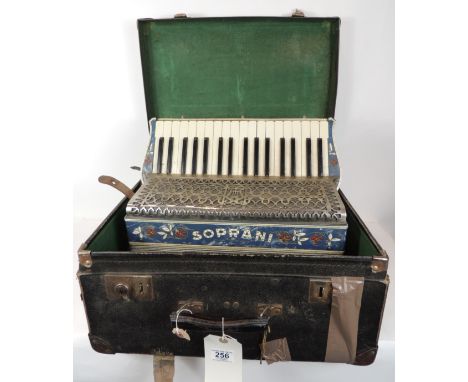 A Soprani piano accordian having blue marbled & floral decorated casing & in original carrying case