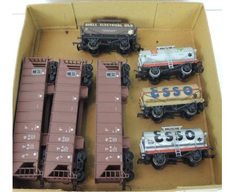 Seven OO gauge wagons including Bachmann Esso tanks & others