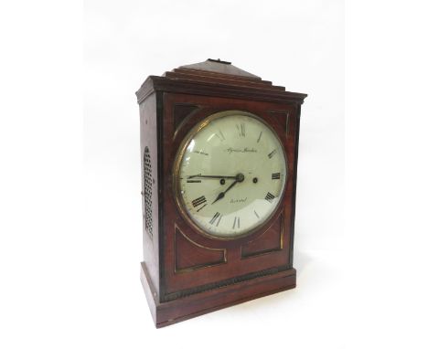 An early 19th Century bracket clock having circular cream enamel dial inscribed "Aquila Barber Bristol" having two train move