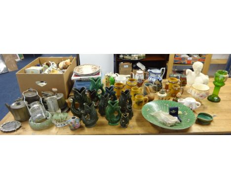 A large collection of various china ware, ornaments and trinkets including Wade barrel mugs, Dartmouth fish gurgling jugs, Ro