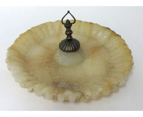 An old alabaster circular Yemeni oil lamp, 26cm diameter.